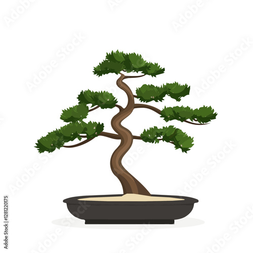 2D flat vector illustration Cedar Bonsai icon isolated on a white background.

