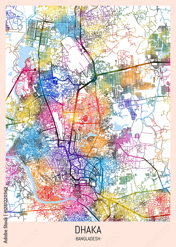 Naklejka premium Dhaka Bangladesh City Map, district banner, business modern landmark, neighborhood paint travel, hometown downtown design, destination landmark
