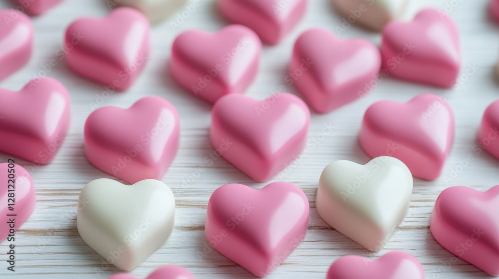 Fototapeta premium Nostalgic White and Pink Heart Candies on Isolated Background