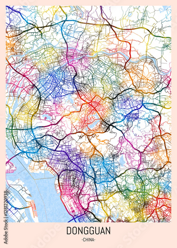 Wallpaper Mural Dongguan China City Map, district banner, business modern landmark, neighborhood paint travel, hometown downtown design, destination landmark Torontodigital.ca