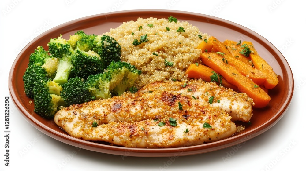 Grilled Chicken Breast with Quinoa and Vegetables on Plate Grilled Chicken Breast with Quinoa and Vegetables on Plate