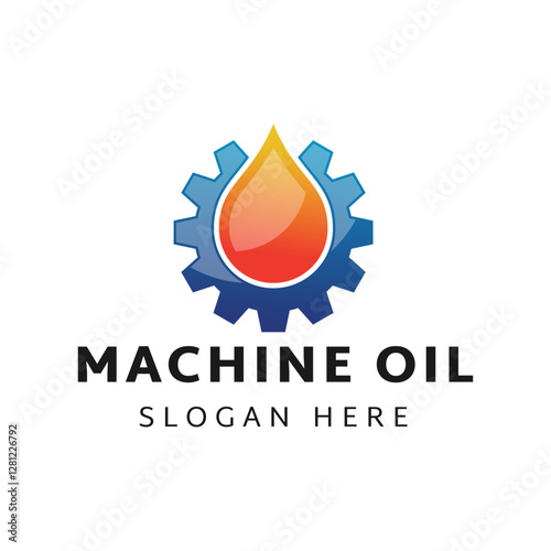 Oil and gear icon logo design. Oil drop with cog wheel icon logo design.