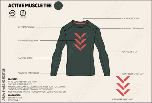 Men's Active Muscle Long Sleeve T-shirt Technical Tech Pack.