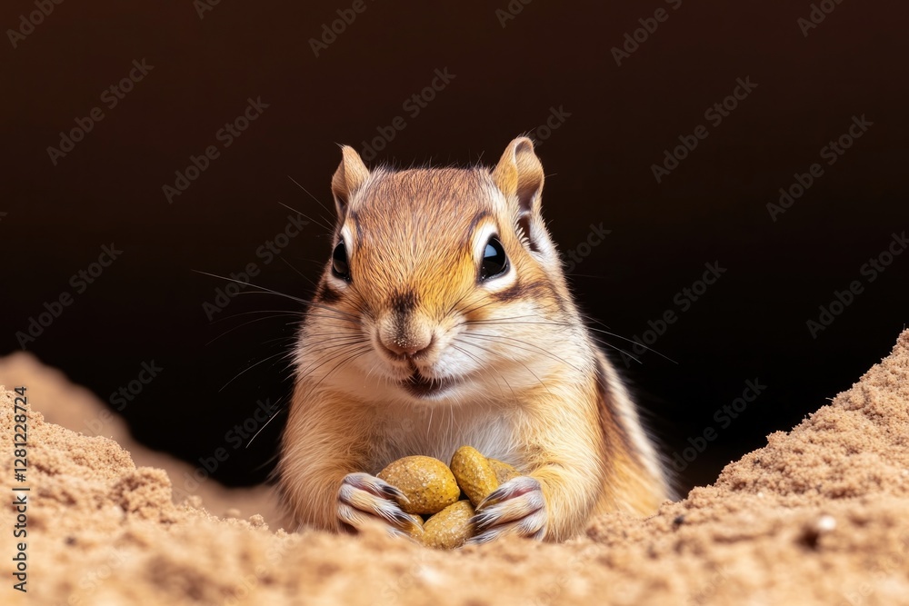 vibrant image of chipmunk storing food in its burrow scene full of natural textures and warm lighting with negative vibrant image of chipmunk storing food in its burrow scene full of natural textures and warm lighting with negative