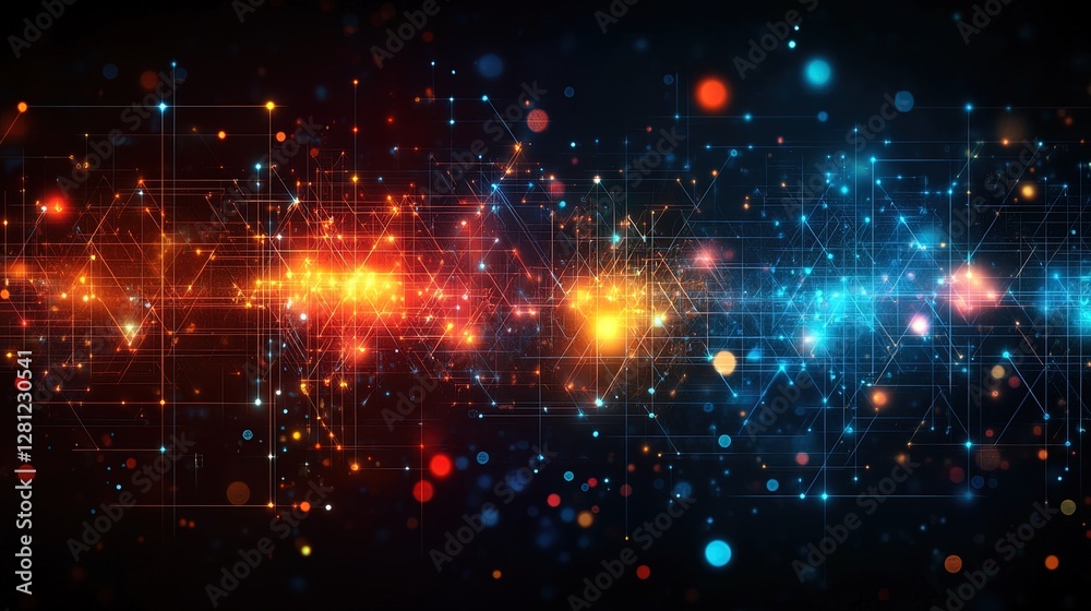 Fototapeta premium Technology-inspired abstract background with neon data streams, light trails, and futuristic symbols 