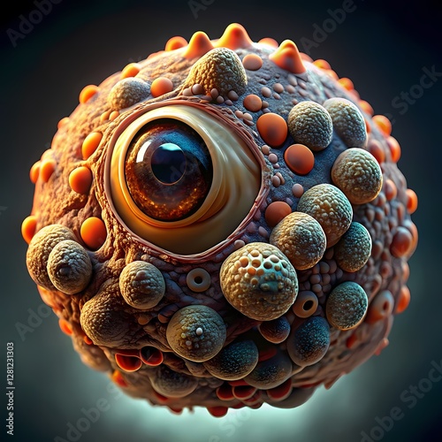 Futuristic organic spherical object with eyes and textures / Objeto esférico orgánico futurista con ojos y texturas