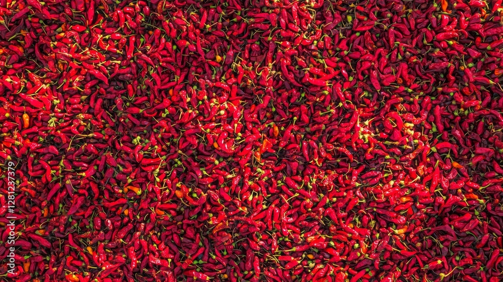Fototapeta premium Abundant red chili peppers drying in sun for aromatic spice production