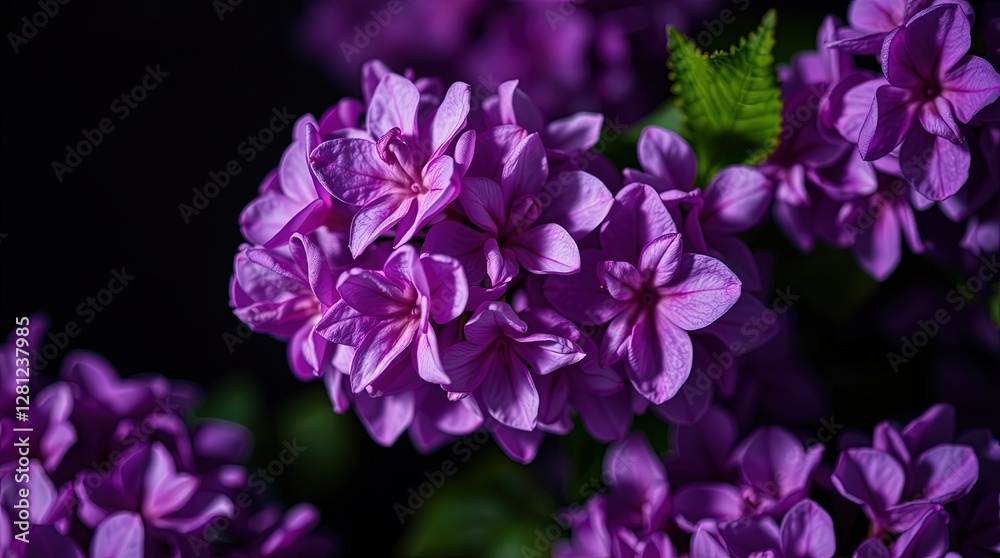 Obraz premium Purple hydrangea flowers in vivid color for garden magazines, floral art prints, and summer-themed social media posts