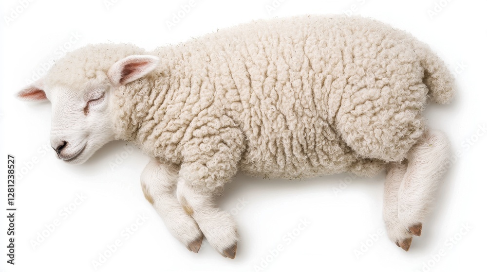 Obraz premium Cute Sleeping Lamb with Soft Wool in Peaceful Resting Position
