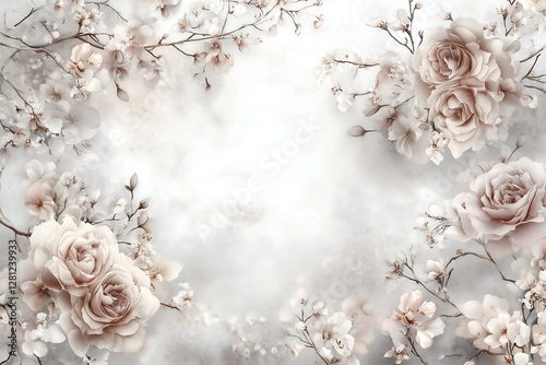 Elegant Blush Roses and Blossoms Floral Wallpaper