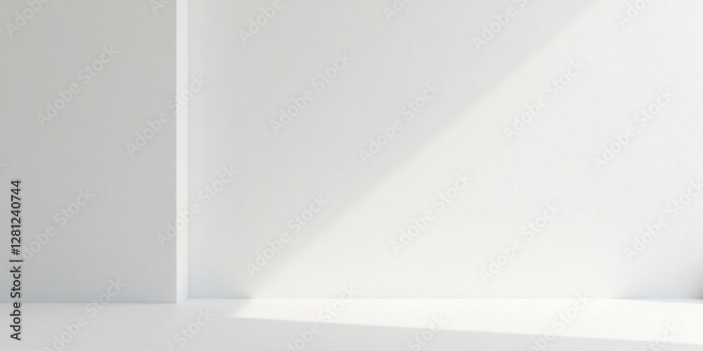 Fototapeta premium Clean Minimalist White Room Interior Design Studio Space with Sunlight Beam Illumination