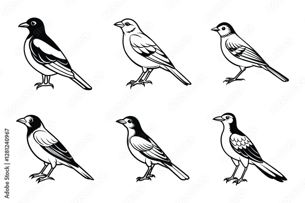set of birds line art vector illustration, Hand Drawn Outline Sketches of Birds set of birds line art vector illustration, Hand Drawn Outline Sketches of Birds