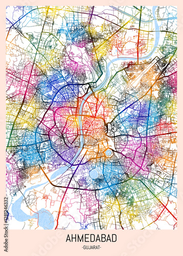 Wallpaper Mural Ahmedabad Gujarat City Map, district banner, business modern landmark, neighborhood paint travel, hometown downtown design, destination landmark Torontodigital.ca