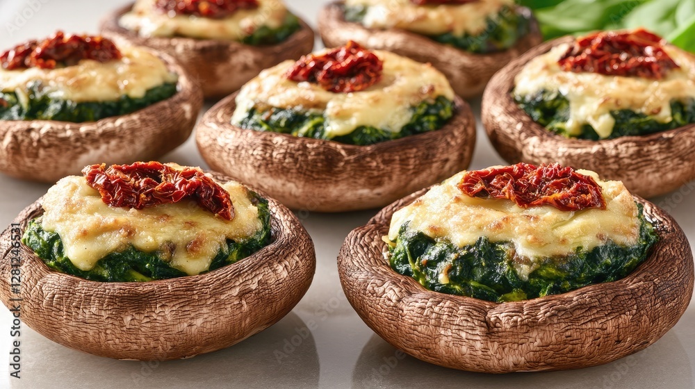 A quirky assortment of stuffed portobello mushrooms A quirky assortment of stuffed portobello mushrooms