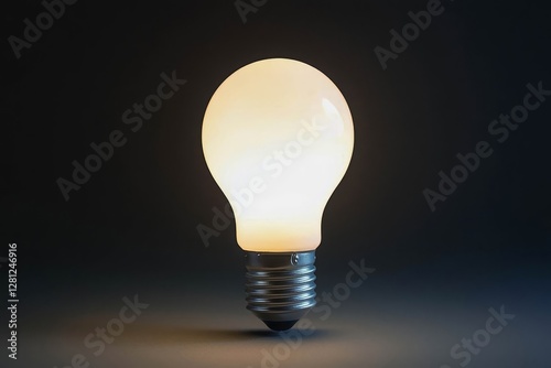 Single light bulb glowing in darkness, copy space.