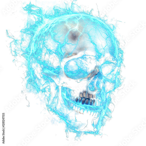 Floating and cursed arcane skull isolated on transparent background photo