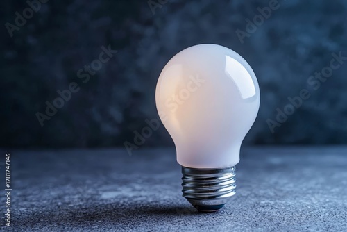 Single light bulb glowing in darkness, copy space.