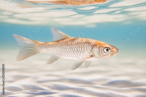 close-up of single freshwater fish gliding gracefully through clear water