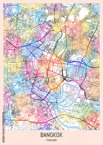 Wallpaper Mural Bangkok Thailand City Map, district banner, business modern landmark, neighborhood paint travel, hometown downtown design, destination landmark Torontodigital.ca