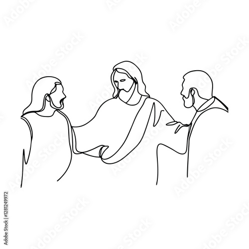 Jesus Christ Transfiguration Continuous Line Art Drawing Sketch