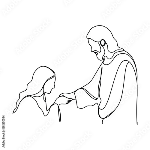 Jesus Christ Healing Woman Single Line Art Drawing Faith Hope