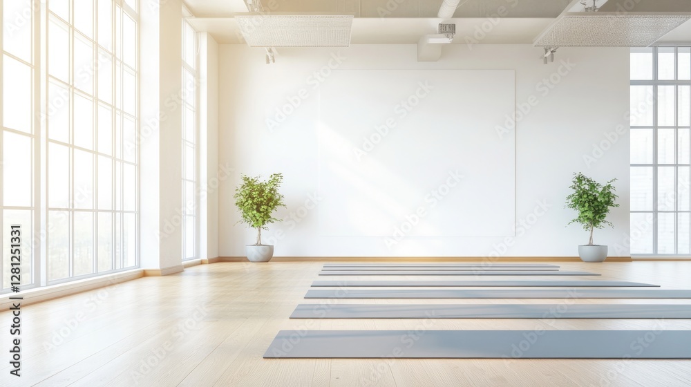 Fototapeta premium serene yoga studio with mats and props ready for class natural light streaming in through large