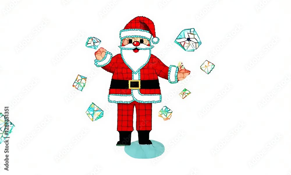 Animated Santa Claus with Colorful Mosaic Style Animated Santa Claus with Colorful Mosaic Style