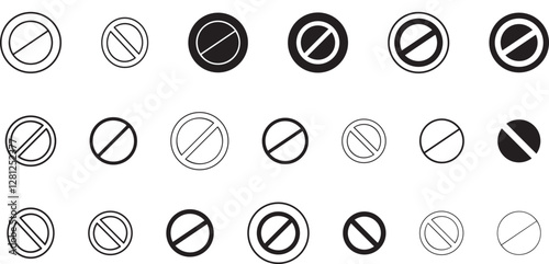 Red and black Stop sign vector icon set. Warning illustration sign collection.