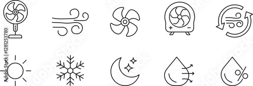 Fan, Airflow, and Climate Control Icons for Temperature and Humidity Management.