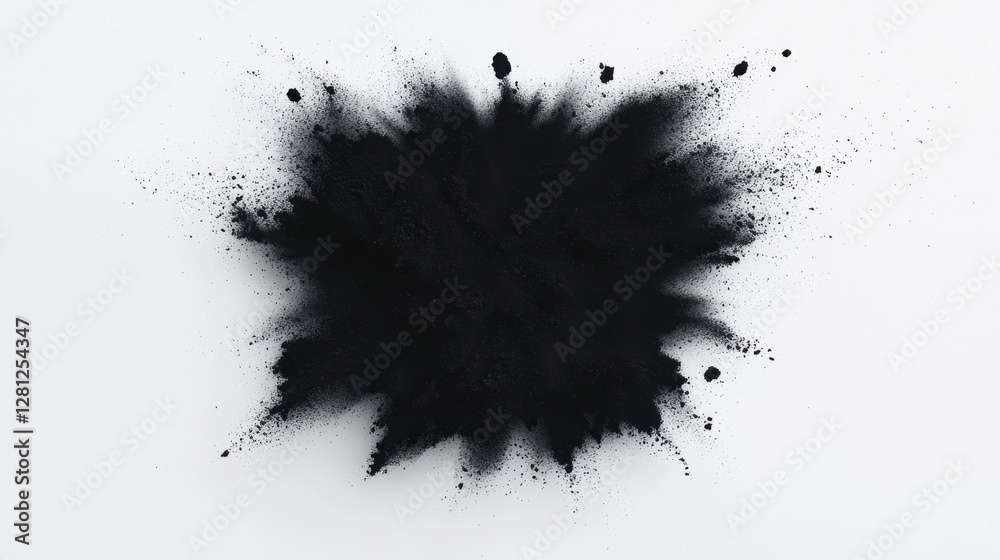 Black Powder Explosion on White Surface Creating Abstract Art Effect Black Powder Explosion on White Surface Creating Abstract Art Effect