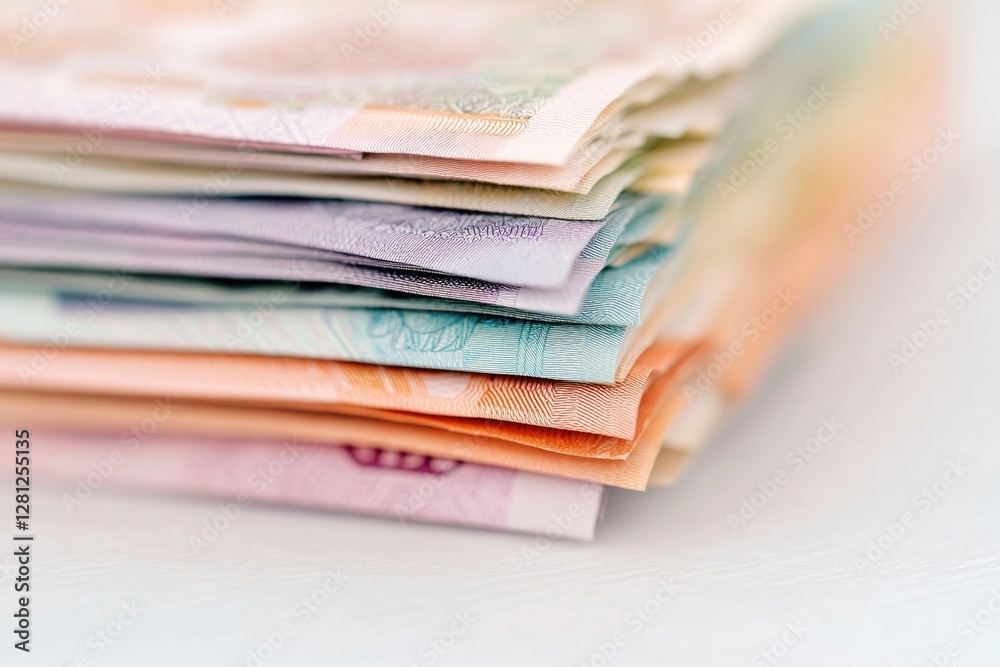 close-up photograph of stack of diverse vibrant currency notes from various emerging market economies showcasing intricate close-up photograph of stack of diverse vibrant currency notes from various emerging market economies showcasing intricate