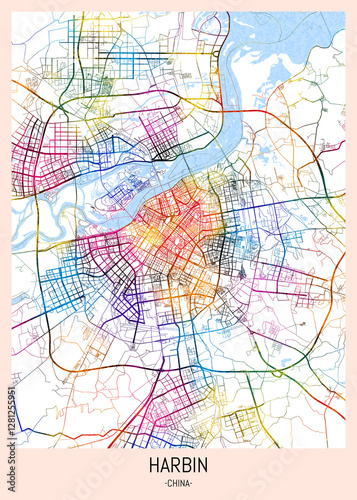 Wallpaper Mural Harbin China City Map, district banner, business modern landmark, neighborhood paint travel, hometown downtown design, destination landmark Torontodigital.ca