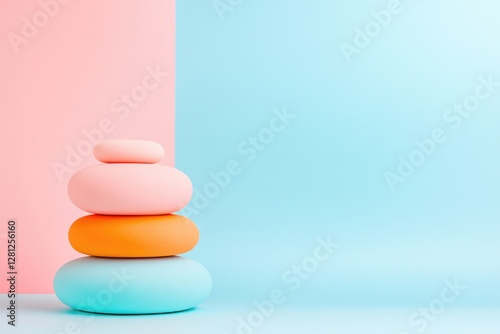 delicate balancing act with abstract shapes gracefully layered in harmonious blend signifying purity of equilibrium