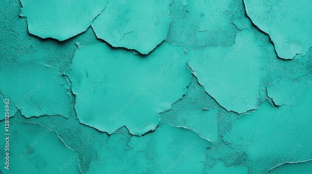 Obraz premium Textured Turquoise Wall with Cracked Paint and Peeling Layers