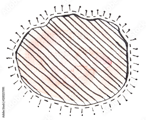 Abstract illustration of doodle cloud with striped pattern and radiating lines