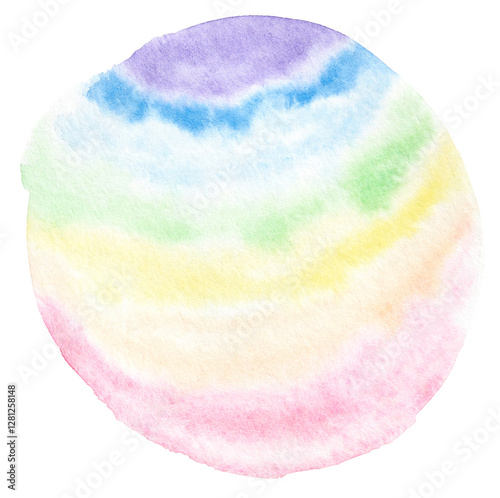 Colorful watercolor circle with pastel rainbow shades and soft blended