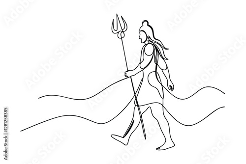 SingleLine Drawing of Lord Shiva Walking with Trisula