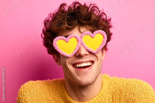 Commercial promotion visual design idea. Love confession. Valentine's day greeting from man or for man: breathtaking bold image of loving latin young man. Love confession. Couple happiness.