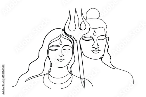 Shiva, Parvati, Trisula, Hindu, Gods, Deity, Line Art, Spirituality, Meditation, Peace