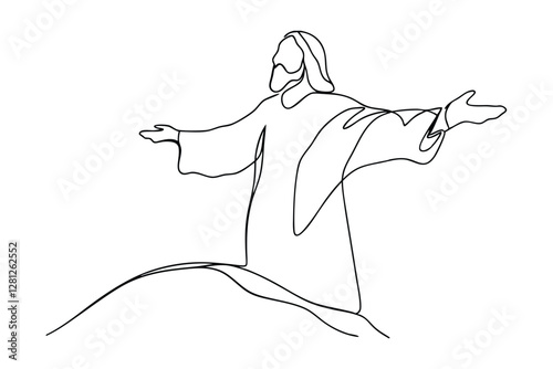 Jesus Christ, One Line Drawing, Open Arms, Welcoming, Savior, Redemption, Hope, Faith, Christianity, 