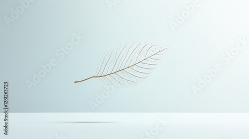 single delicate 3d-rendered leaf floats against pristine white background embodying minimalist elegance photo