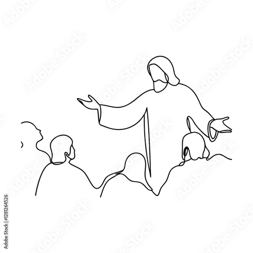 Jesus Christ sermonizing, single line art, disciples, teaching, gospel, faith, spirituality, religion
