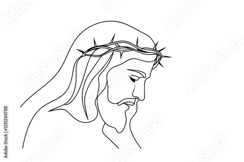 Simple Line Drawing of Jesus Christ Crown of Thorns Sorrowful