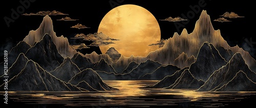 Golden Mountainscape Under a Majestic Moon