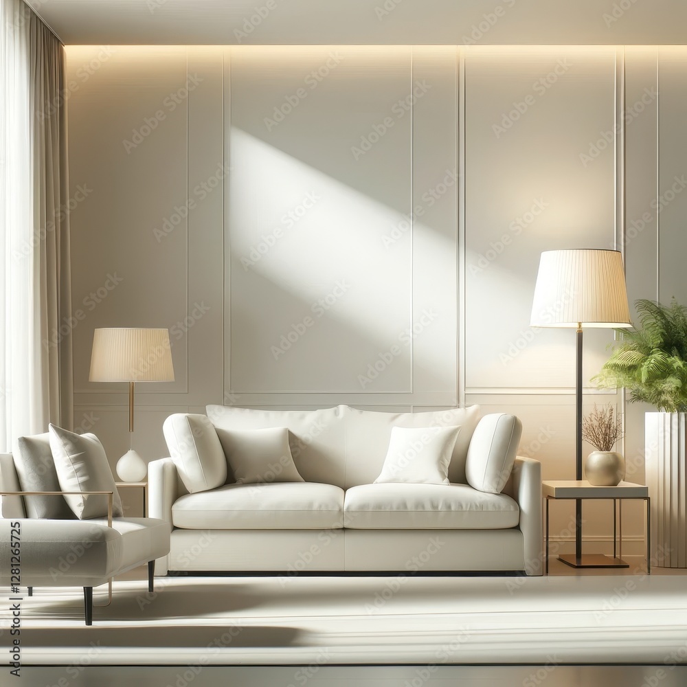 Fototapeta premium Minimalist Living Room with Neutral Tones and Natural Elements