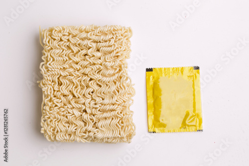 dried noodles with a packet of seasonings