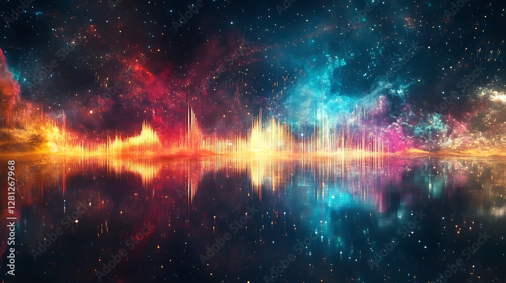Naklejka premium Cosmic Soundscape Reflected In Still Waters