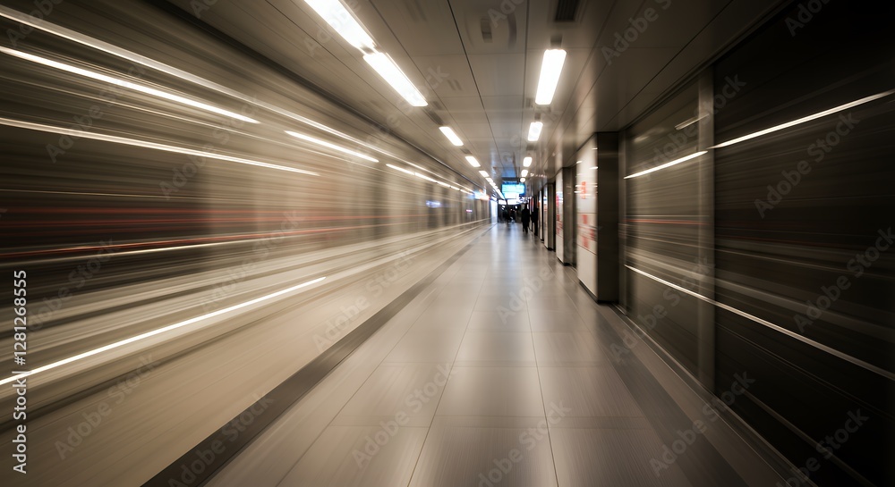 Motion Blur in Subway Tunnel with Bright Lights and Smooth Floor Motion Blur in Subway Tunnel with Bright Lights and Smooth Floor