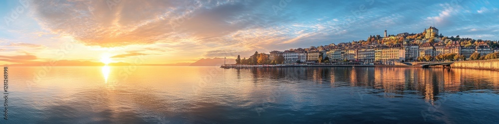 Breathtaking Sunrise over Lake Geneva: A Swiss Landscape Treasure in Montreux for Travel Enthusiasts Breathtaking Sunrise over Lake Geneva: A Swiss Landscape Treasure in Montreux for Travel Enthusiasts