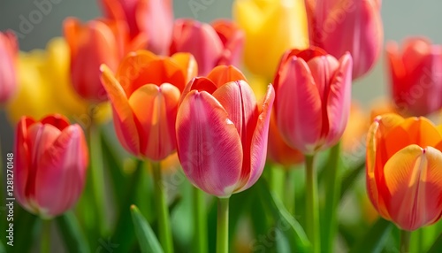 Freshly bloomed tulips in vibrant colors, perfect for spring flower arrangements and adding beauty to any garden